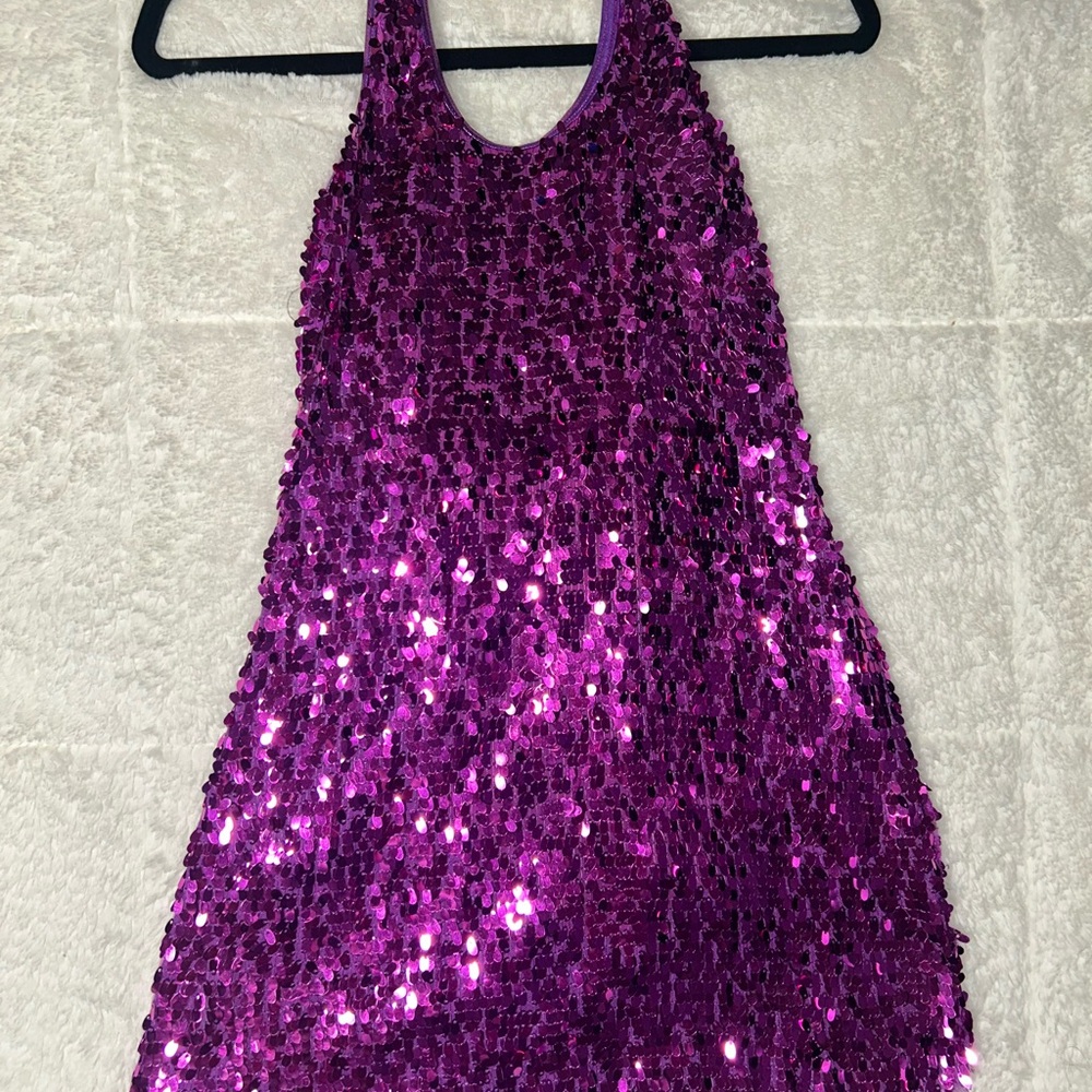Hot Pink Halter Sequin Dress